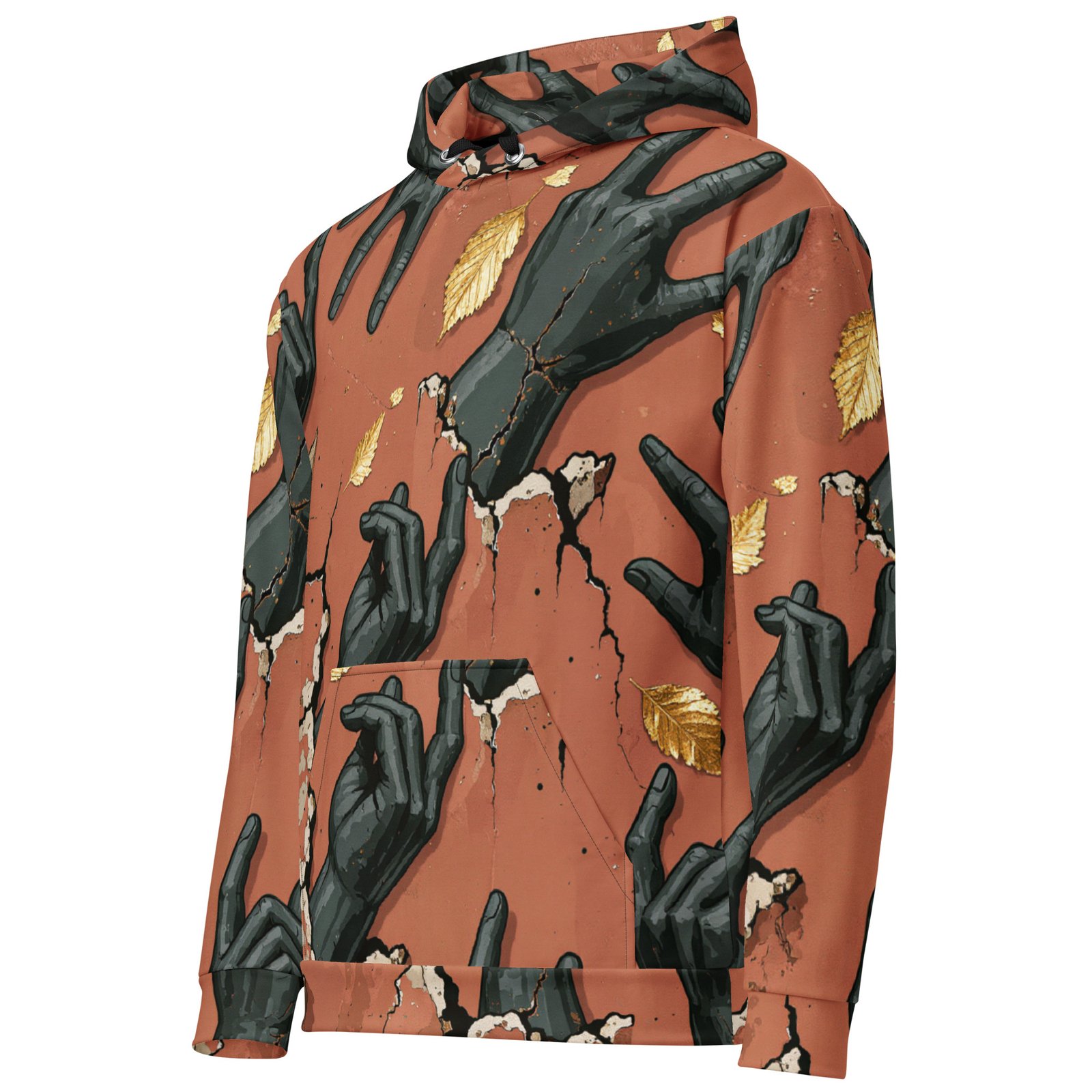 Męska bluza z kapturem z surrealistyczną grafiką dłoni przebijających ścianę| Zarn.pl Męska bluza z kapturem z surrealistyczną grafiką dłoni przebijających ścianę - obrazek 5