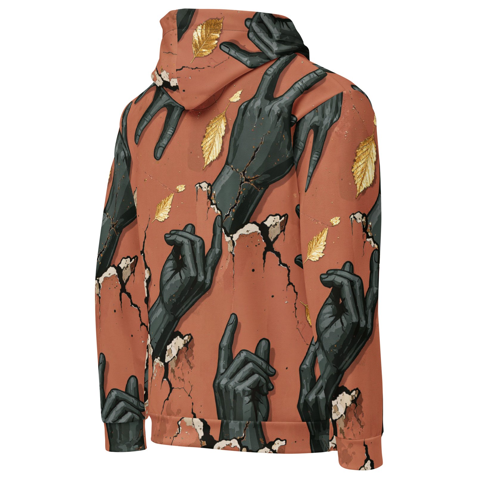 Męska bluza z kapturem z surrealistyczną grafiką dłoni przebijających ścianę| Zarn.pl Męska bluza z kapturem z surrealistyczną grafiką dłoni przebijających ścianę - obrazek 4