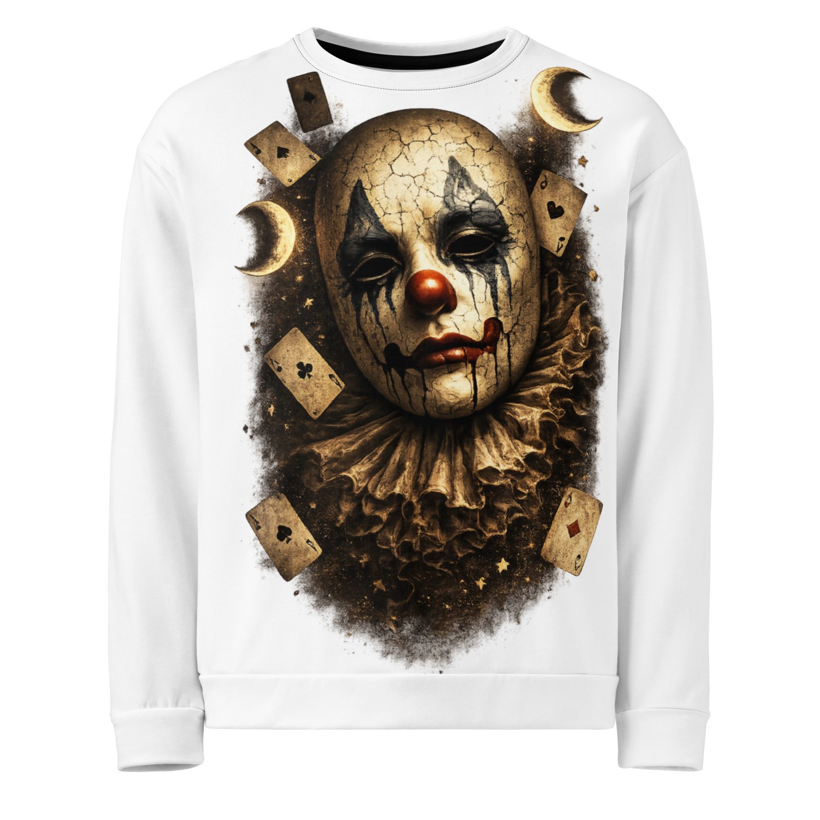 Męska bluza z grafiką smutnego klauna i kart do gry – bluza męska w mrocznym stylu| Zarn.pl Męska bluza z grafiką smutnego klauna i kart do gry – bluza męska w mrocznym stylu - obrazek 2