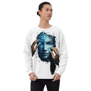 bluza męska z grafiką futurystycznej twarzy AI