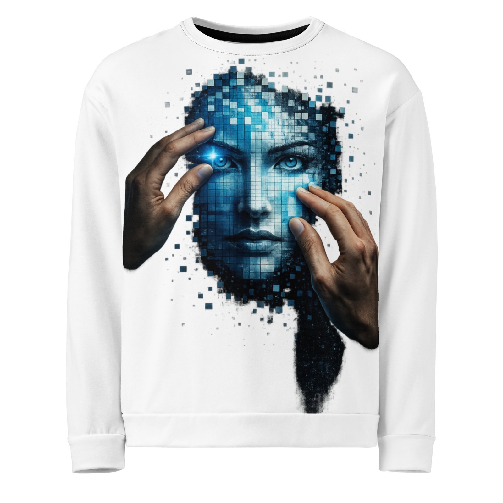 Męska bluza z grafiką futurystycznej twarzy AI – bluza męska w stylu cyberpunk| Zarn.pl Męska bluza z grafiką futurystycznej twarzy AI – bluza męska w stylu cyberpunk - obrazek 2