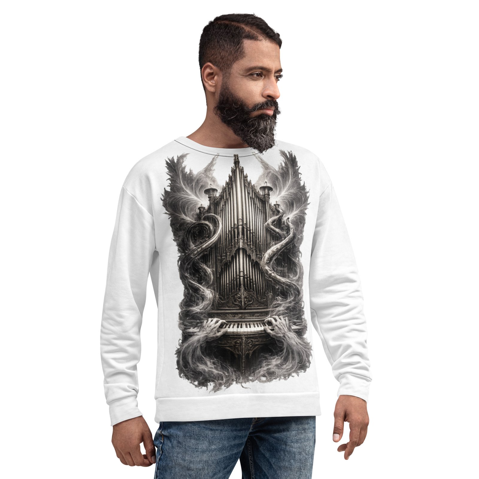 Męska bluza z grafiką mistycznych organów i eterycznych dłoni – bluza męska inspirowana muzyką i gotycką sztuką| Zarn.pl bluza męska z grafiką mistycznych organów i eterycznych dłoni