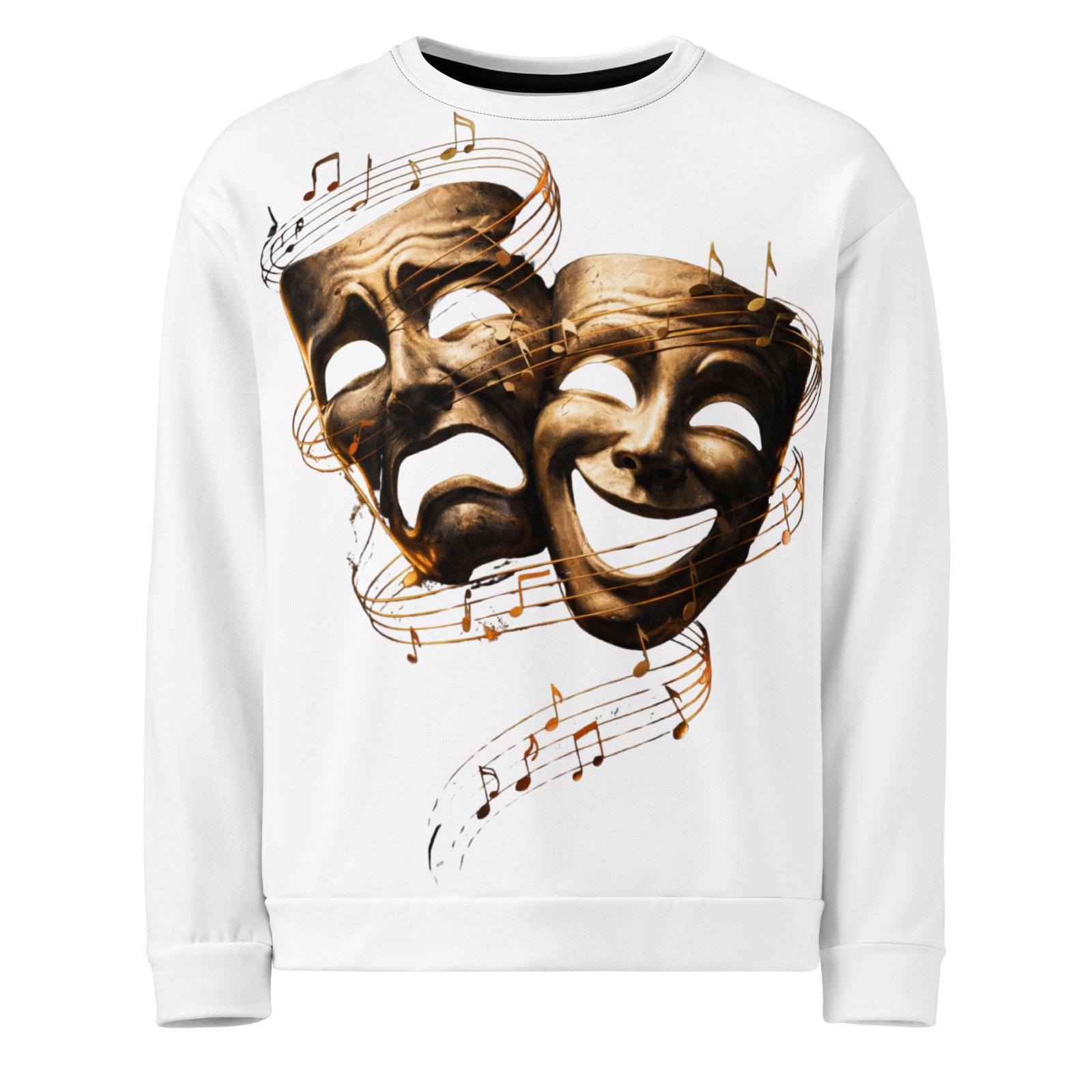 Męska bluza z grafiką masek teatralnych i nut – bluza męska z maskami teatralnymi i nutami| Zarn.pl Męska bluza z grafiką masek teatralnych i nut – bluza męska z maskami teatralnymi i nutami - obrazek 2