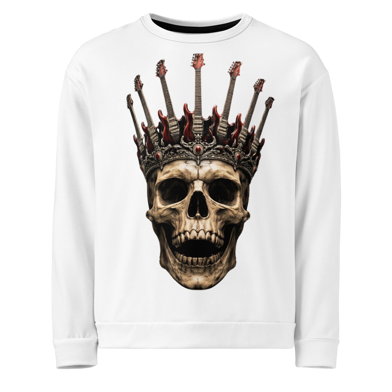 Męska bluza z grafiką czaszki w koronie z gitar – bluza męska z czaszką i gitarami| Zarn.pl Męska bluza z grafiką czaszki w koronie z gitar – bluza męska z czaszką i gitarami - obrazek 2