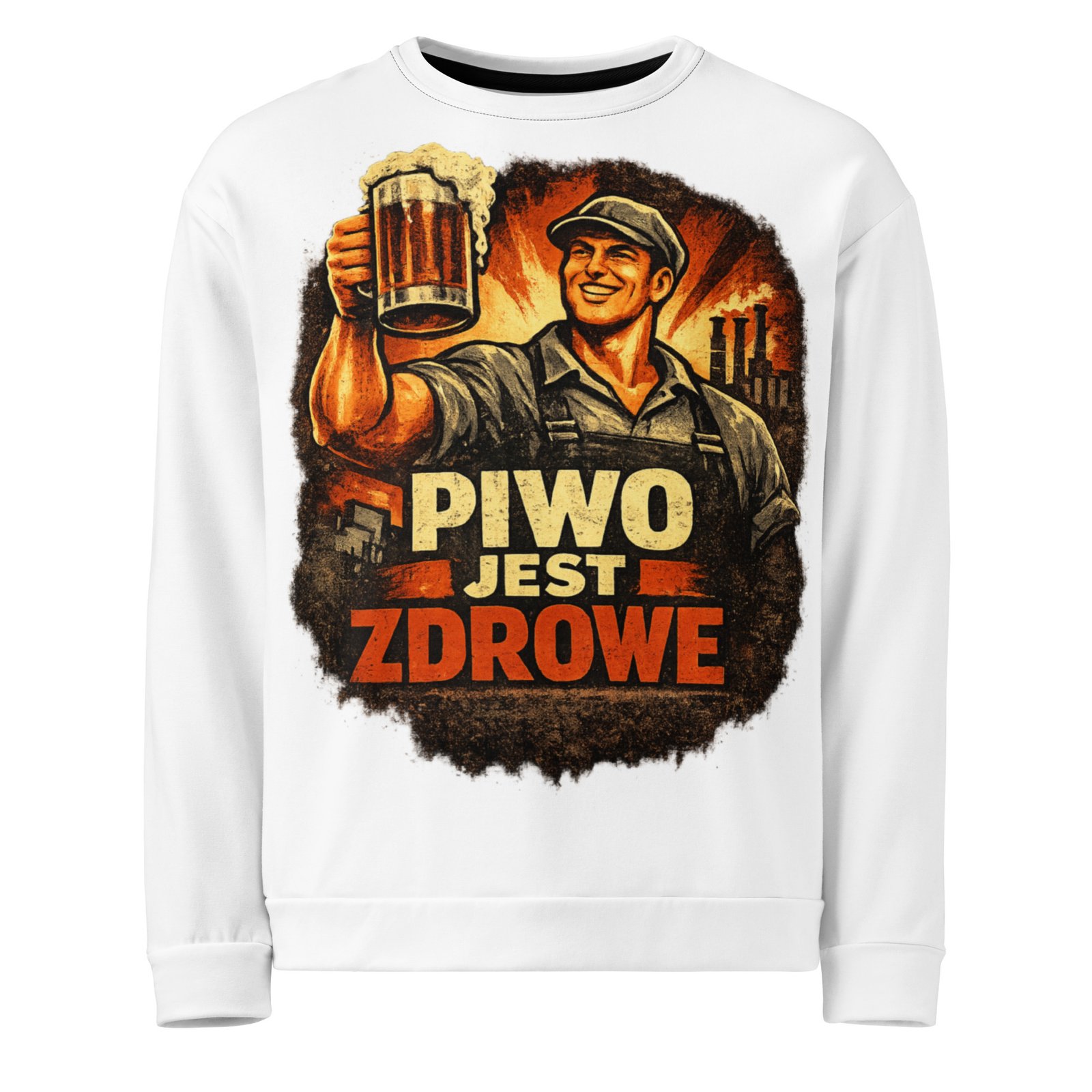 Męska bluza z grafiką „Piwo Jest Zdrowe” – bluza męska PRL z piwem i robotnikiem| Zarn.pl Męska bluza z grafiką „Piwo Jest Zdrowe” – bluza męska PRL z piwem i robotnikiem - obrazek 2