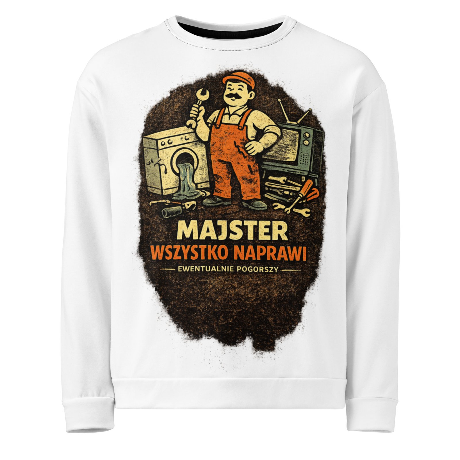 Męska bluza z grafiką „Majster Wszystko Naprawi” – bluza męska PRL z zabawnym mechanikiem| Zarn.pl Męska bluza z grafiką „Majster Wszystko Naprawi” – bluza męska PRL z zabawnym mechanikiem - obrazek 2