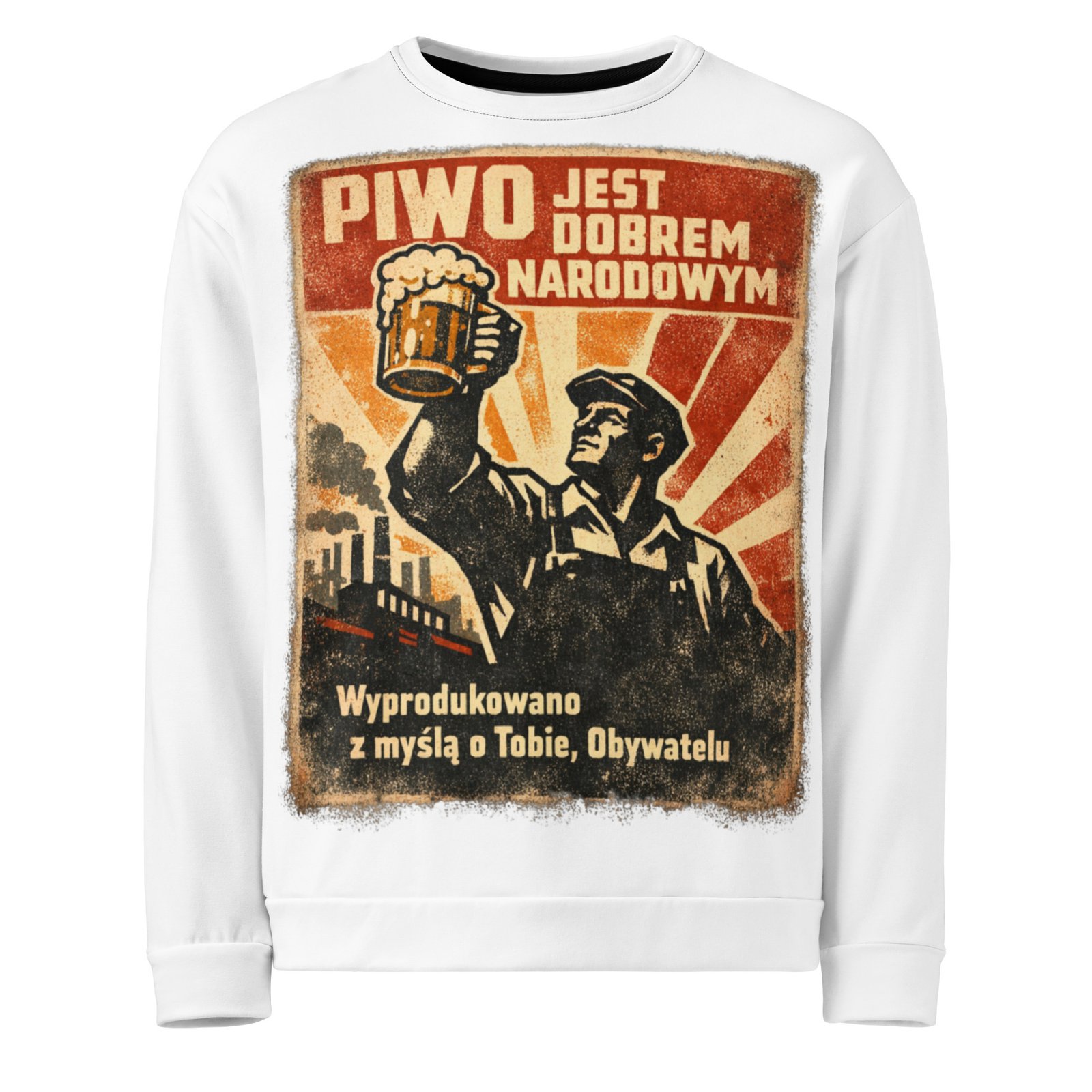 Męska bluza PRL „Piwo jest dobrem narodowym” – bluza męska z grafiką piwa retro| Zarn.pl Męska bluza PRL „Piwo jest dobrem narodowym” – bluza męska z grafiką piwa retro - obrazek 2