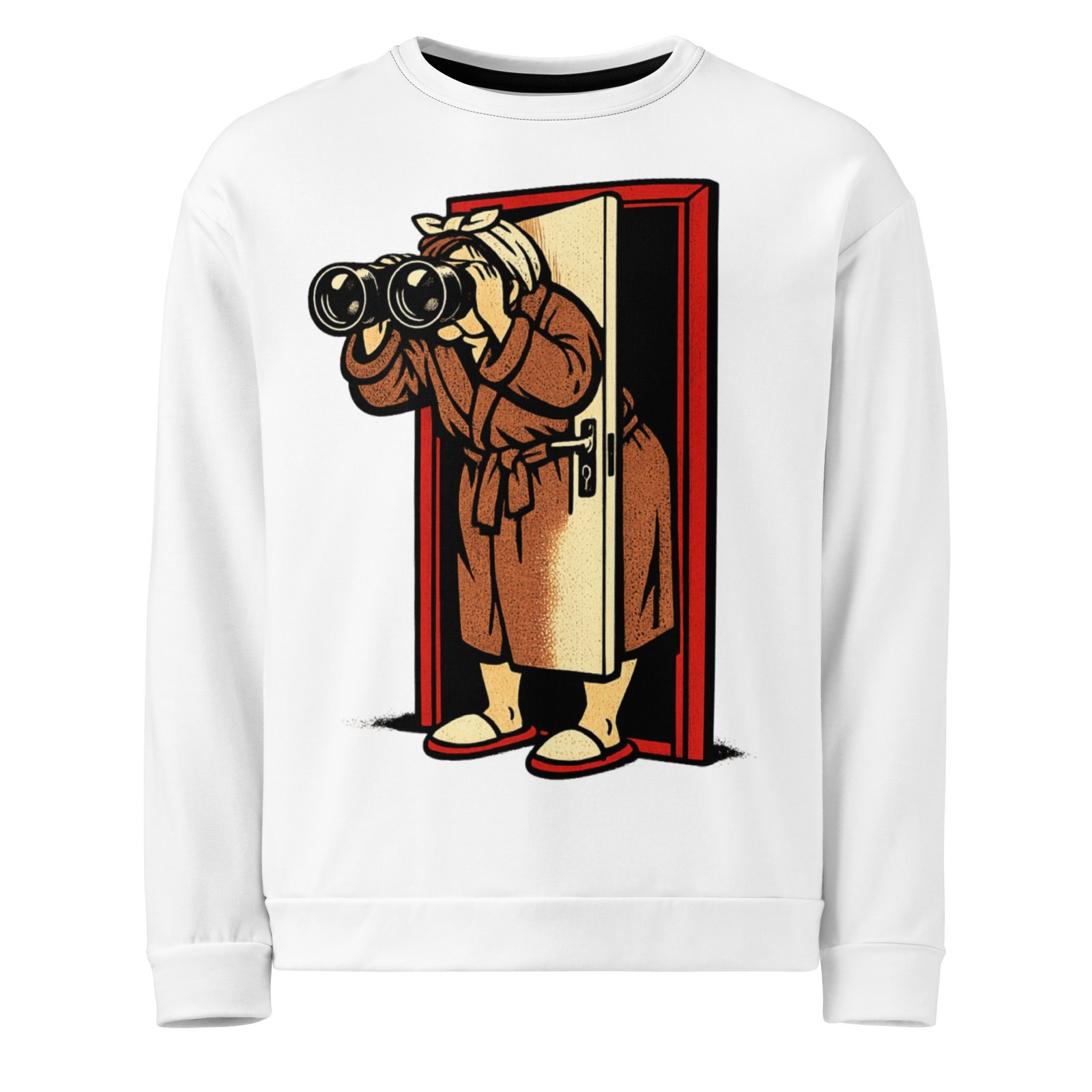 Męska bluza PRL z grafiką sąsiadki z lornetką – humorystyczna bluza retro| Zarn.pl Męska bluza PRL z grafiką sąsiadki z lornetką – humorystyczna bluza retro - obrazek 2