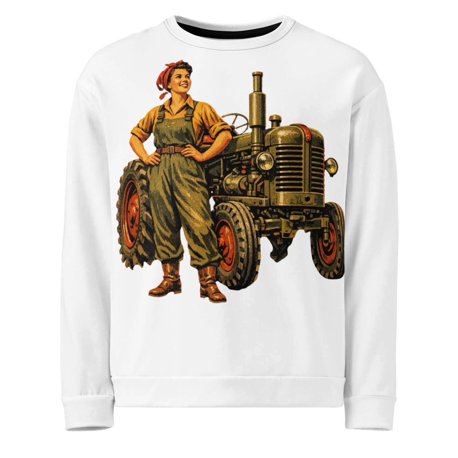 Męska bluza PRL z grafiką kobiety przy traktorze – bluza retro z motywem rolniczym| Zarn.pl Męska bluza PRL z grafiką kobiety przy traktorze – bluza retro z motywem rolniczym - obrazek 2