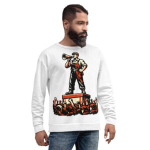 męska bluza PRL z grafiką robotnika z megafonem