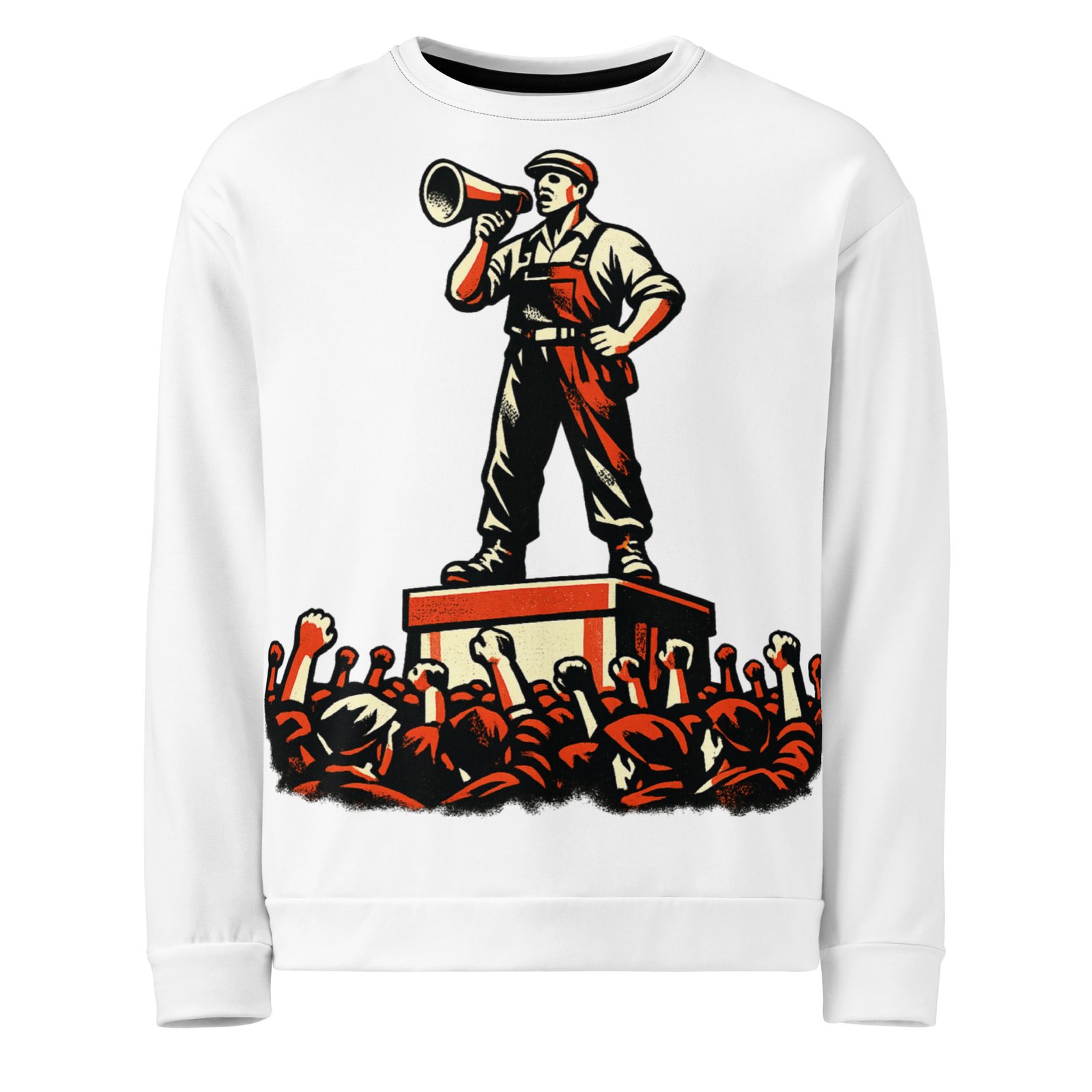Męska bluza PRL z grafiką robotnika z megafonem – bluza retro w stylu propagandowym| Zarn.pl Męska bluza PRL z grafiką robotnika z megafonem – bluza retro w stylu propagandowym - obrazek 2