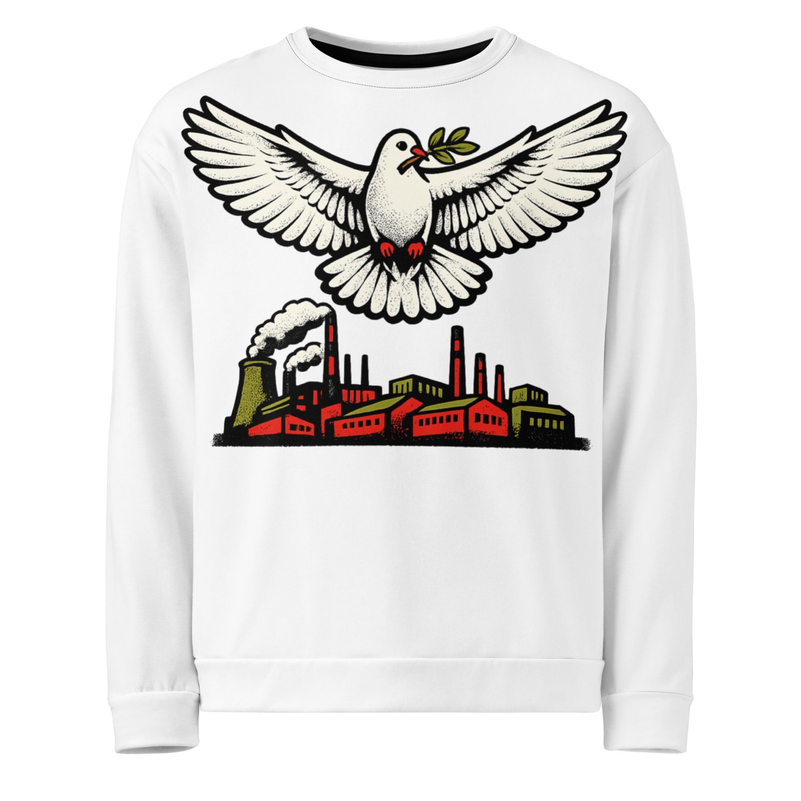 Męska bluza PRL z grafiką gołębia pokoju nad fabryką – bluza retro| Zarn.pl Męska bluza PRL z grafiką gołębia pokoju nad fabryką – bluza retro - obrazek 2