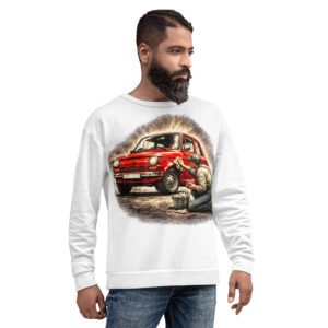 męska bluza PRL z czerwonym Fiatem 126p
