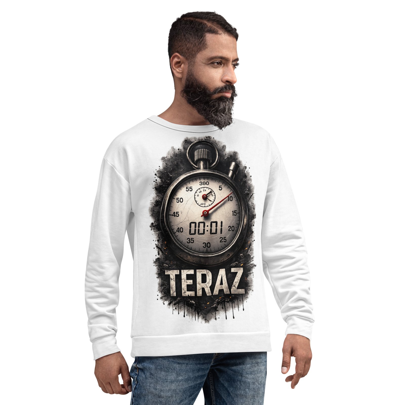 Męska bluza z grafiką stopera „Teraz” – motywacja do działania| Zarn.pl męska bluza z grafiką stopera z napisem Teraz