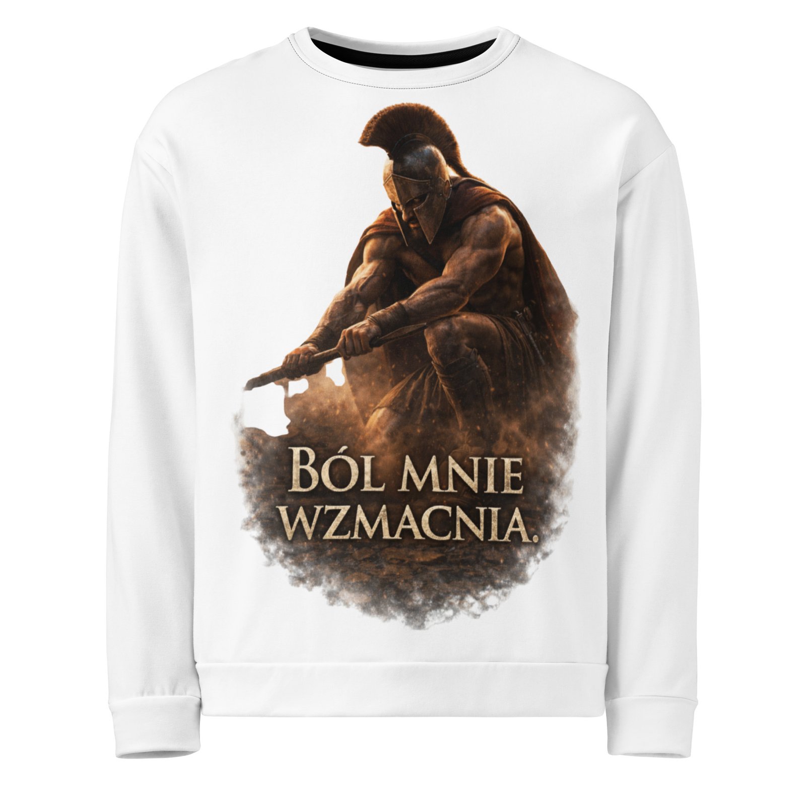 Męska bluza z grafiką „Ból mnie wzmacnia.” – bluza męska motywacyjna ze spartaninem| Zarn.pl Męska bluza z grafiką „Ból mnie wzmacnia.” – bluza męska motywacyjna ze spartaninem - obrazek 2