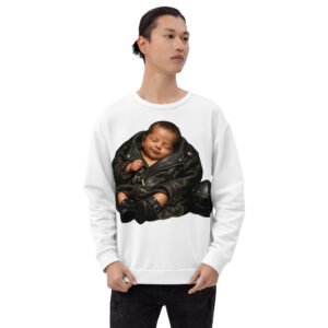 bluza z grafiką śpiącego niemowlęcia w motocyklowej kurtce