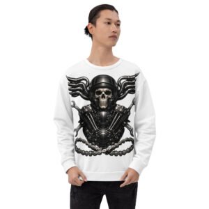 bluza z grafiką czaszki w motocyklowym kasku z silnikiem V-Twin