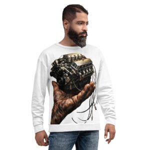 bluza z grafiką silnika V8 trzymanego w dłoni