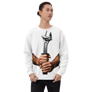 bluza z grafiką klucza nastawnego w dłoniach mechanika