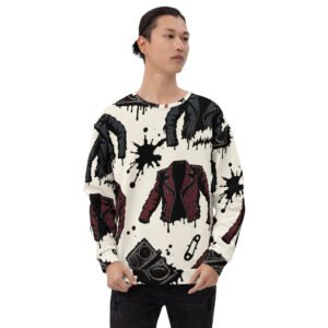 męska bluza rockowa z motywem skórzanych kurtek i głośników
