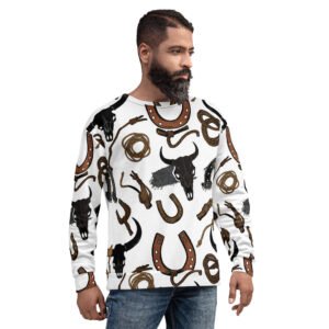 męska bluza western – czaszki byków, podkowy i lasso