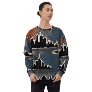 męska bluza z grafiką panoramy miasta i motywem urban
