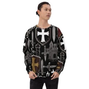 męska bluza z grafiką tarcz templariuszy i średniowiecznych mieczy