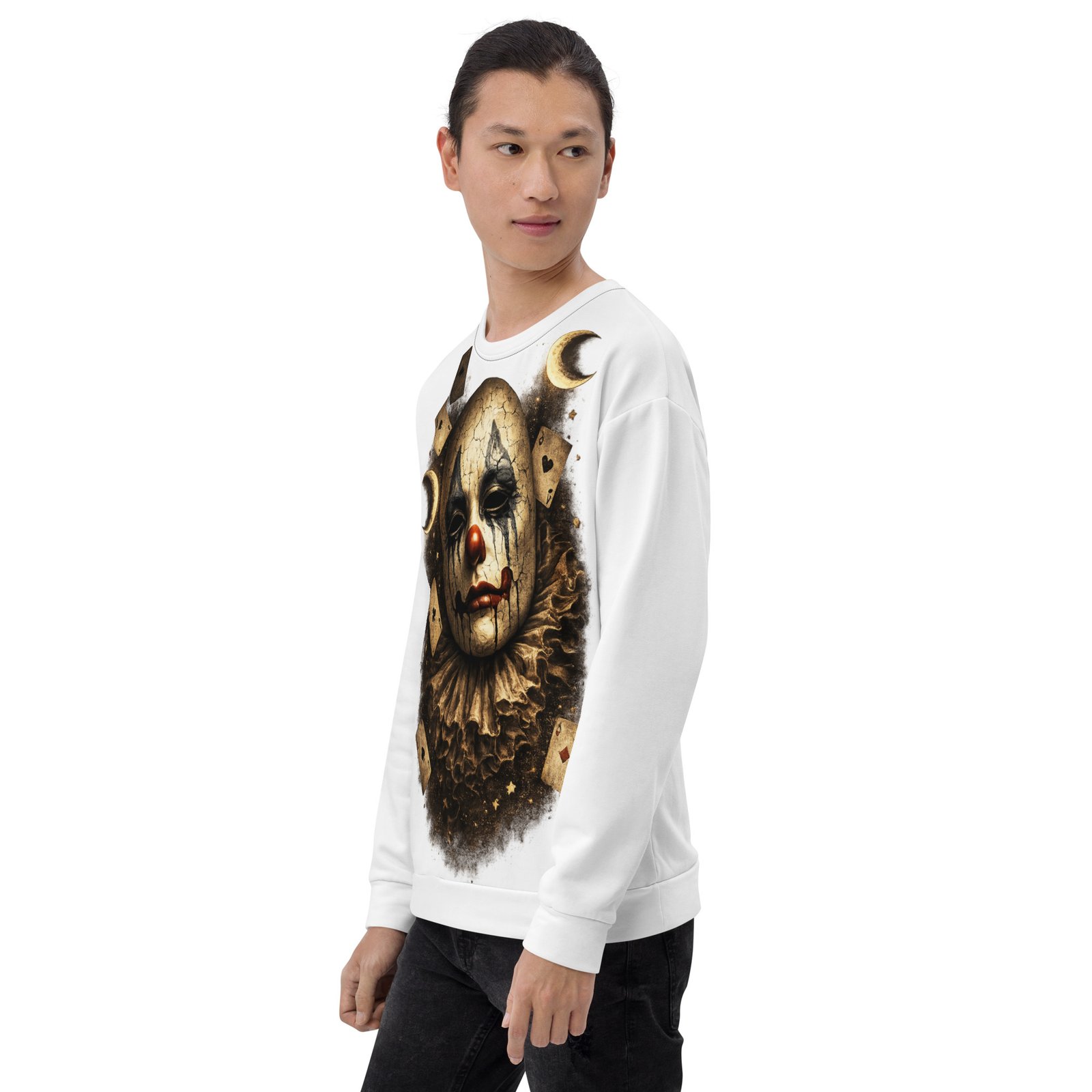 Męska bluza z grafiką smutnego klauna i kart do gry – bluza męska w mrocznym stylu| Zarn.pl Męska bluza z grafiką smutnego klauna i kart do gry – bluza męska w mrocznym stylu - obrazek 7