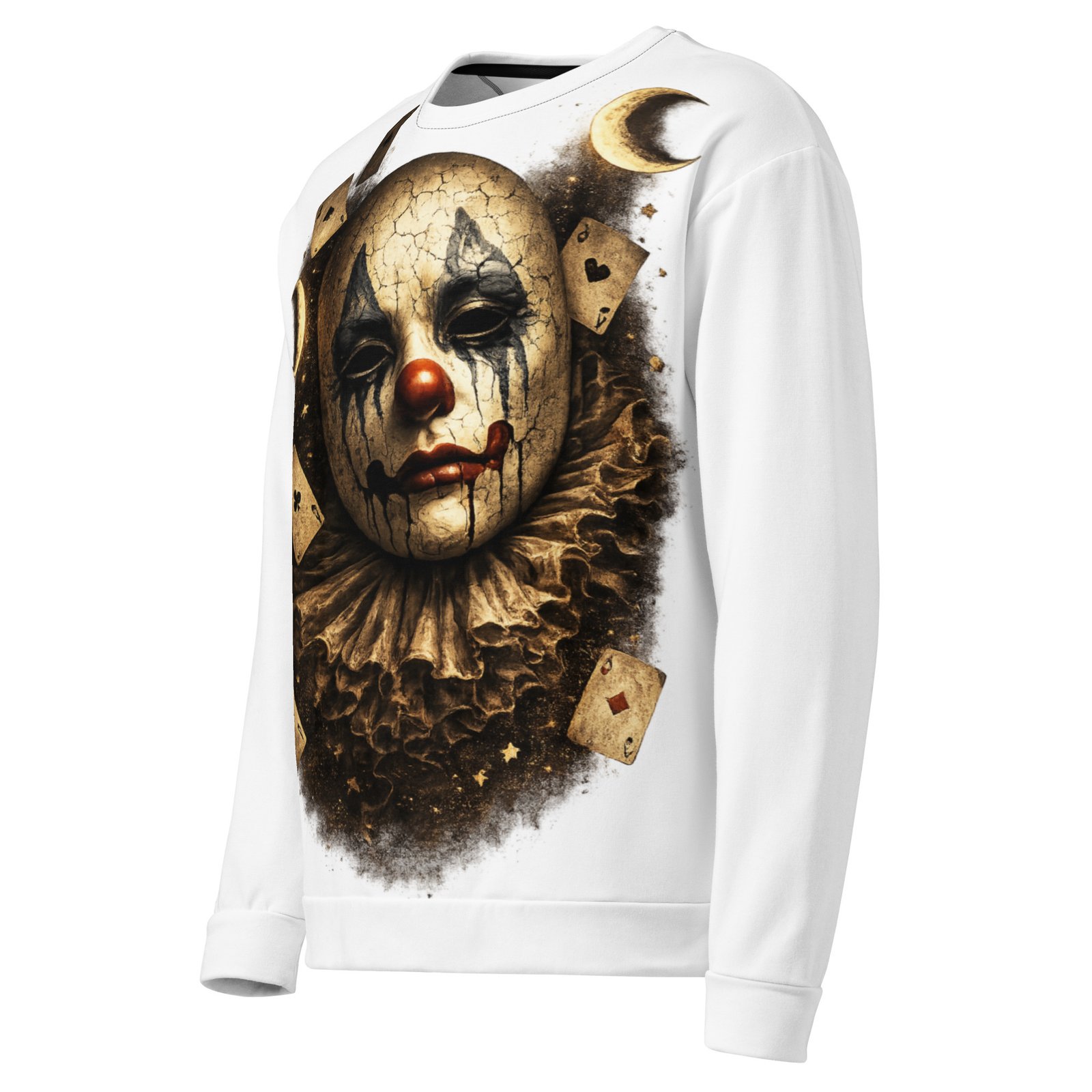 Męska bluza z grafiką smutnego klauna i kart do gry – bluza męska w mrocznym stylu| Zarn.pl Męska bluza z grafiką smutnego klauna i kart do gry – bluza męska w mrocznym stylu - obrazek 4
