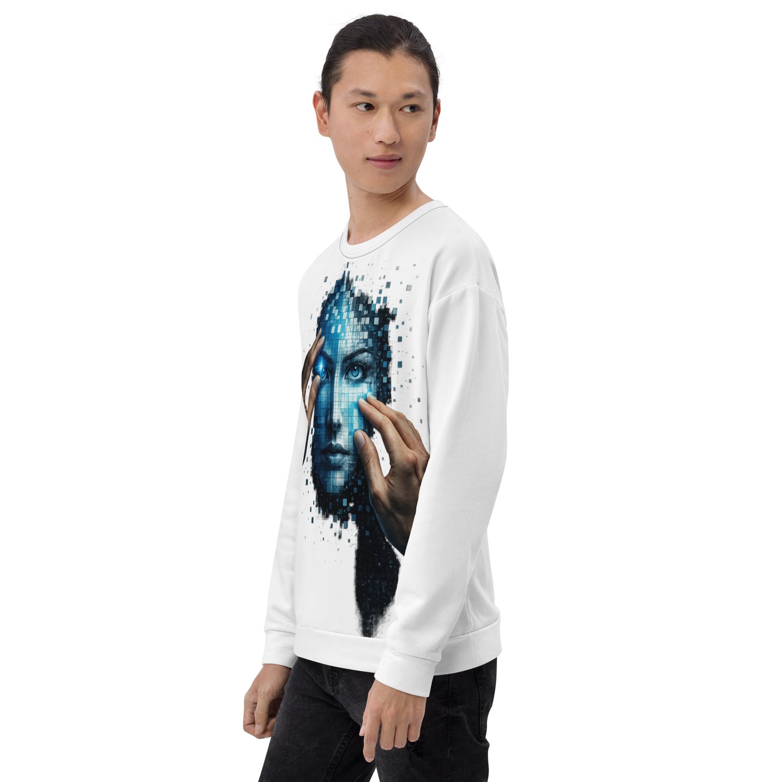 Męska bluza z grafiką futurystycznej twarzy AI – bluza męska w stylu cyberpunk| Zarn.pl Męska bluza z grafiką futurystycznej twarzy AI – bluza męska w stylu cyberpunk - obrazek 7