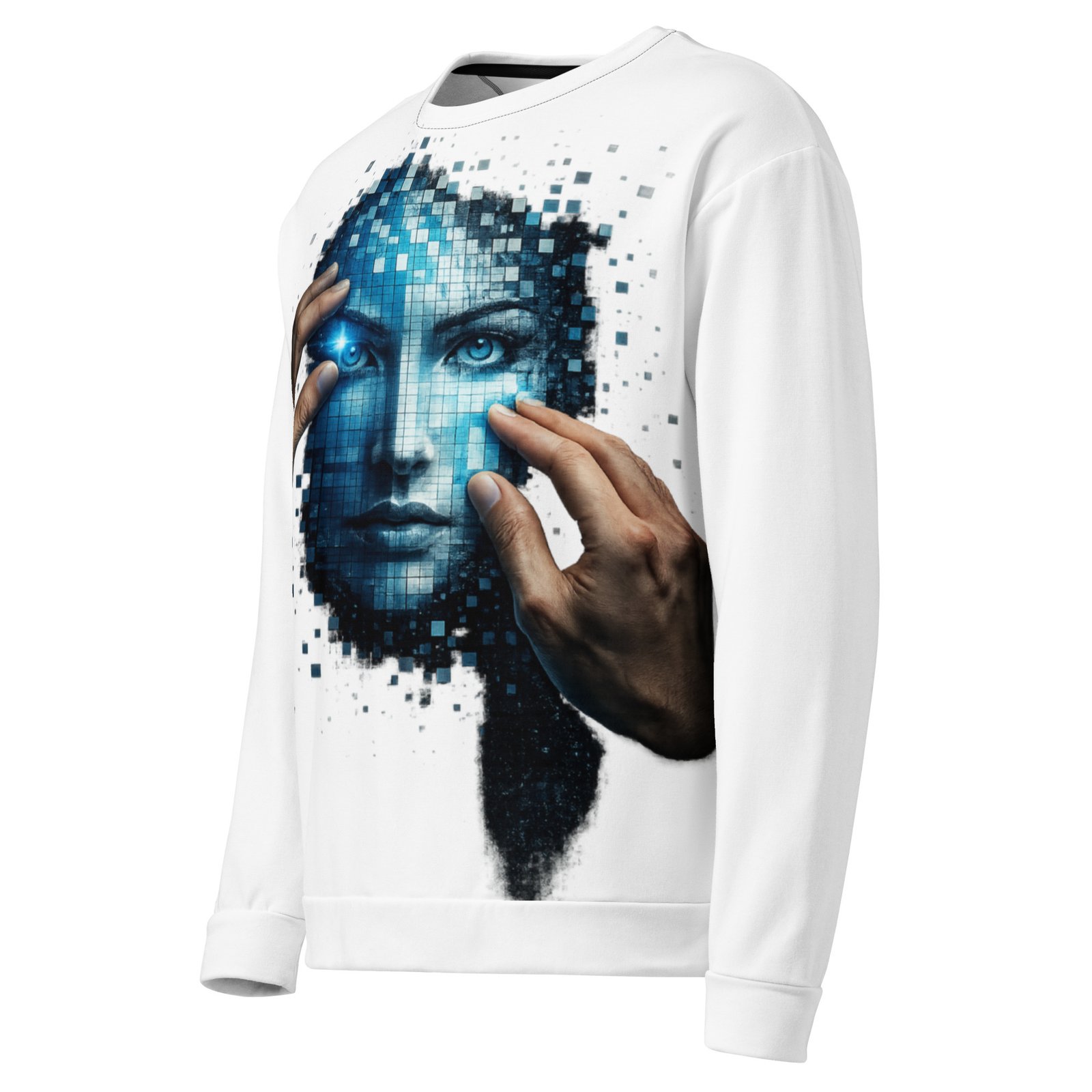 Męska bluza z grafiką futurystycznej twarzy AI – bluza męska w stylu cyberpunk| Zarn.pl Męska bluza z grafiką futurystycznej twarzy AI – bluza męska w stylu cyberpunk - obrazek 4