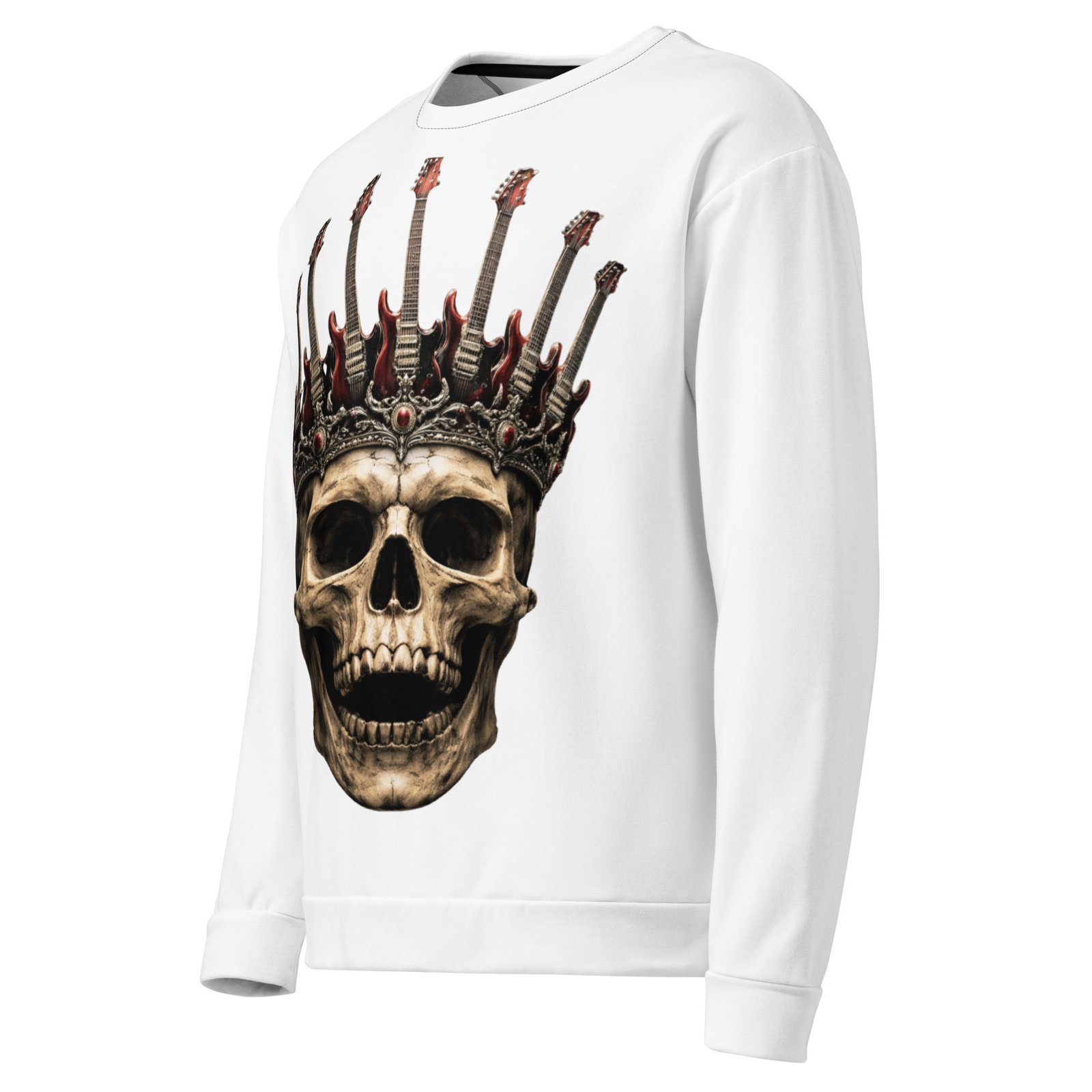Męska bluza z grafiką czaszki w koronie z gitar – bluza męska z czaszką i gitarami| Zarn.pl Męska bluza z grafiką czaszki w koronie z gitar – bluza męska z czaszką i gitarami - obrazek 4