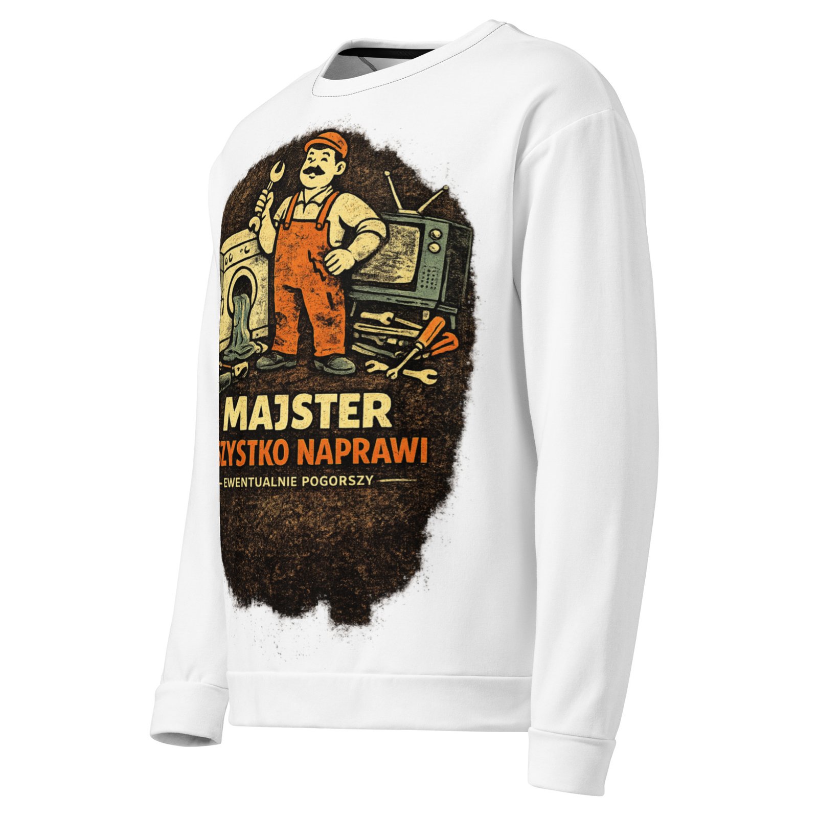 Męska bluza z grafiką „Majster Wszystko Naprawi” – bluza męska PRL z zabawnym mechanikiem| Zarn.pl Męska bluza z grafiką „Majster Wszystko Naprawi” – bluza męska PRL z zabawnym mechanikiem - obrazek 4