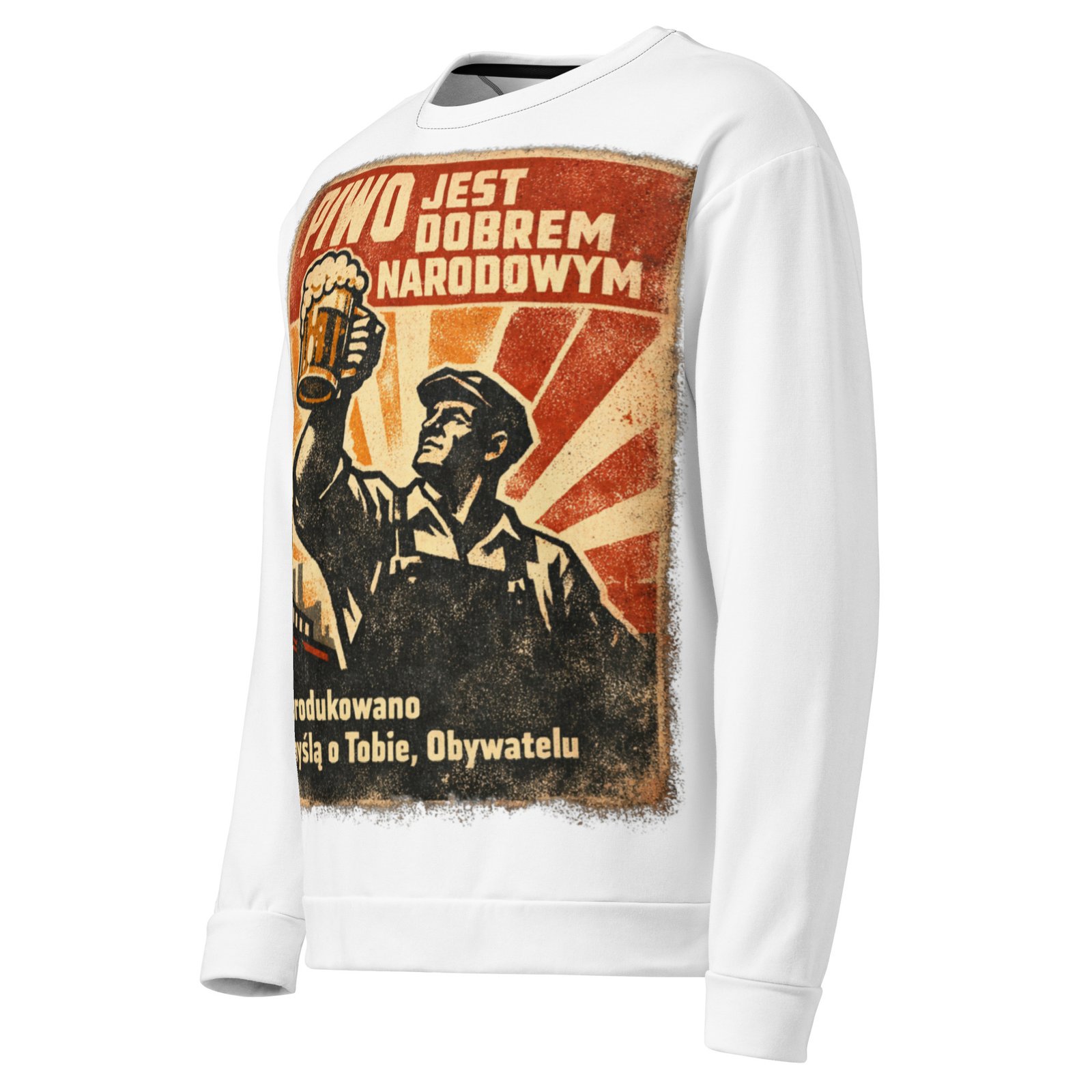 Męska bluza PRL „Piwo jest dobrem narodowym” – bluza męska z grafiką piwa retro| Zarn.pl Męska bluza PRL „Piwo jest dobrem narodowym” – bluza męska z grafiką piwa retro - obrazek 4