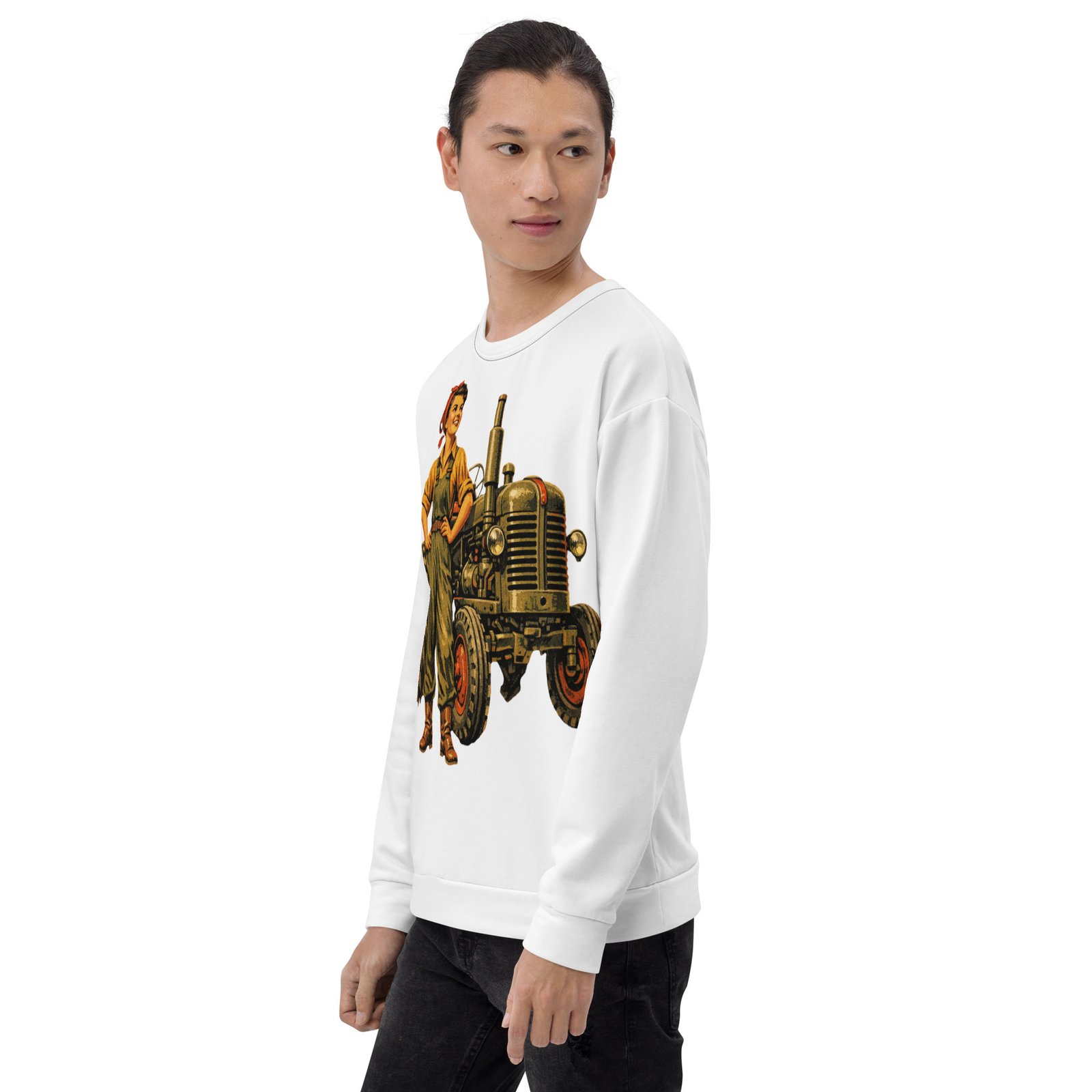 Męska bluza PRL z grafiką kobiety przy traktorze – bluza retro z motywem rolniczym| Zarn.pl Męska bluza PRL z grafiką kobiety przy traktorze – bluza retro z motywem rolniczym - obrazek 7