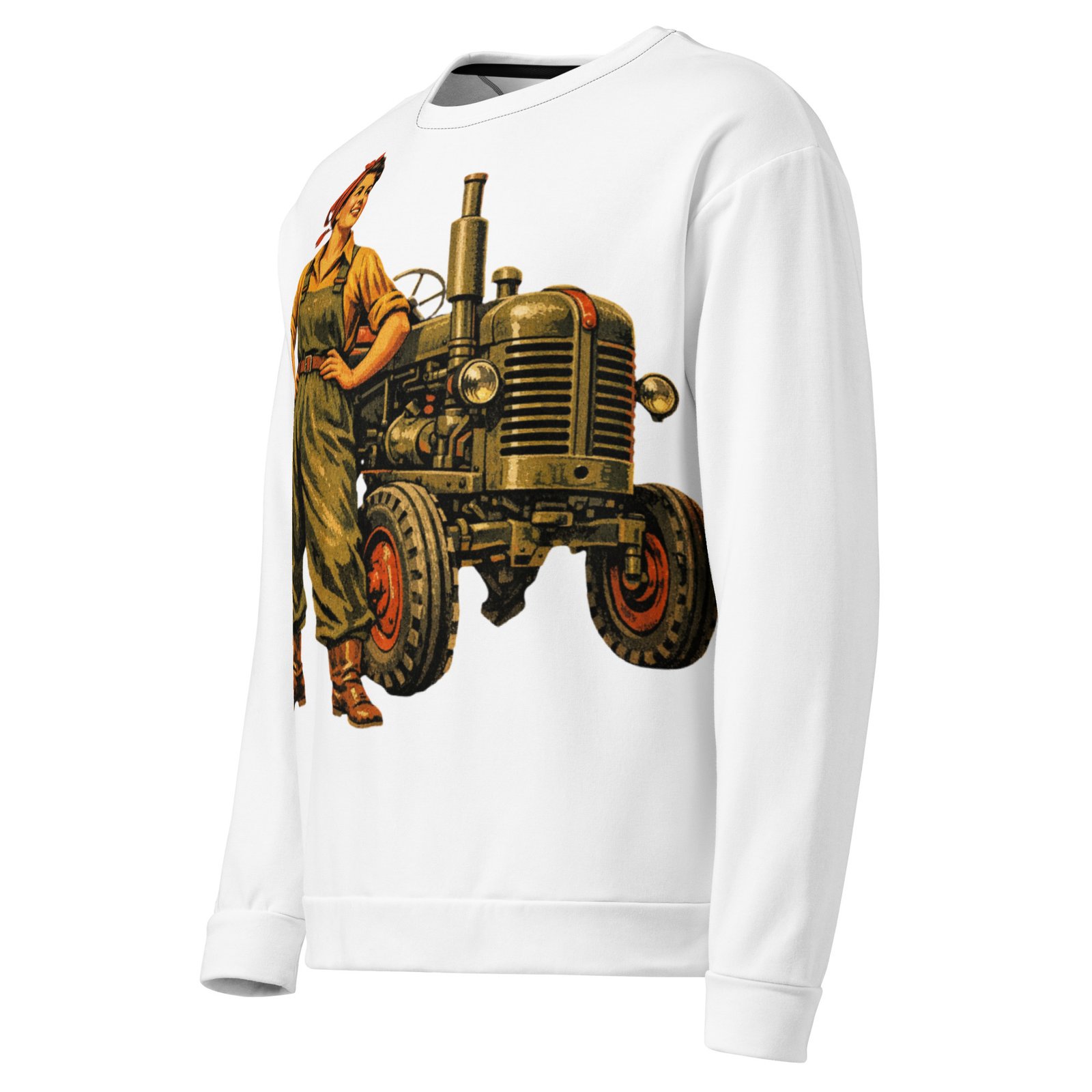 Męska bluza PRL z grafiką kobiety przy traktorze – bluza retro z motywem rolniczym| Zarn.pl Męska bluza PRL z grafiką kobiety przy traktorze – bluza retro z motywem rolniczym - obrazek 4