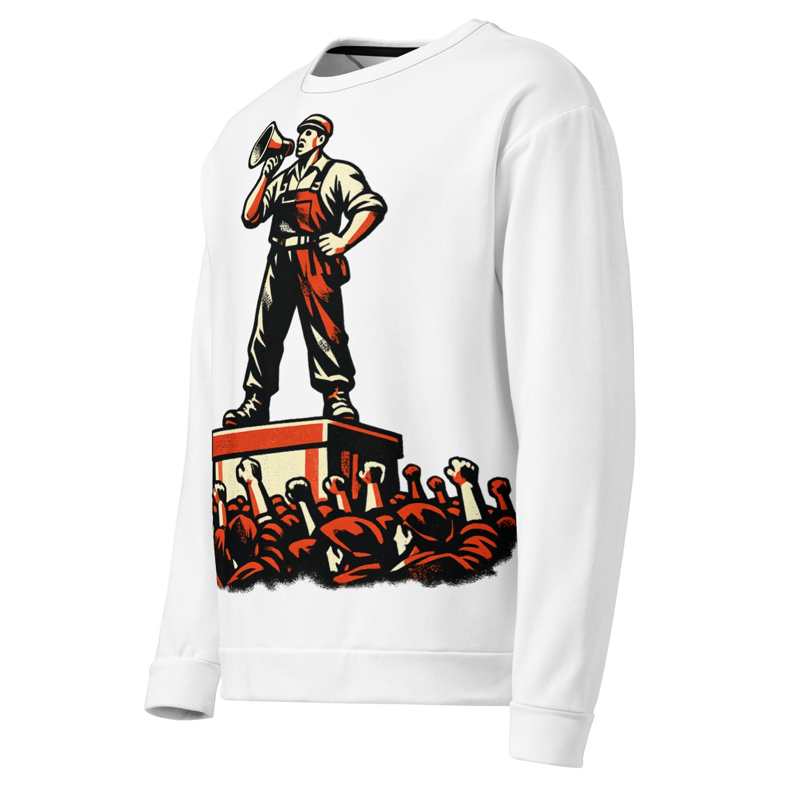 Męska bluza PRL z grafiką robotnika z megafonem – bluza retro w stylu propagandowym| Zarn.pl Męska bluza PRL z grafiką robotnika z megafonem – bluza retro w stylu propagandowym - obrazek 4
