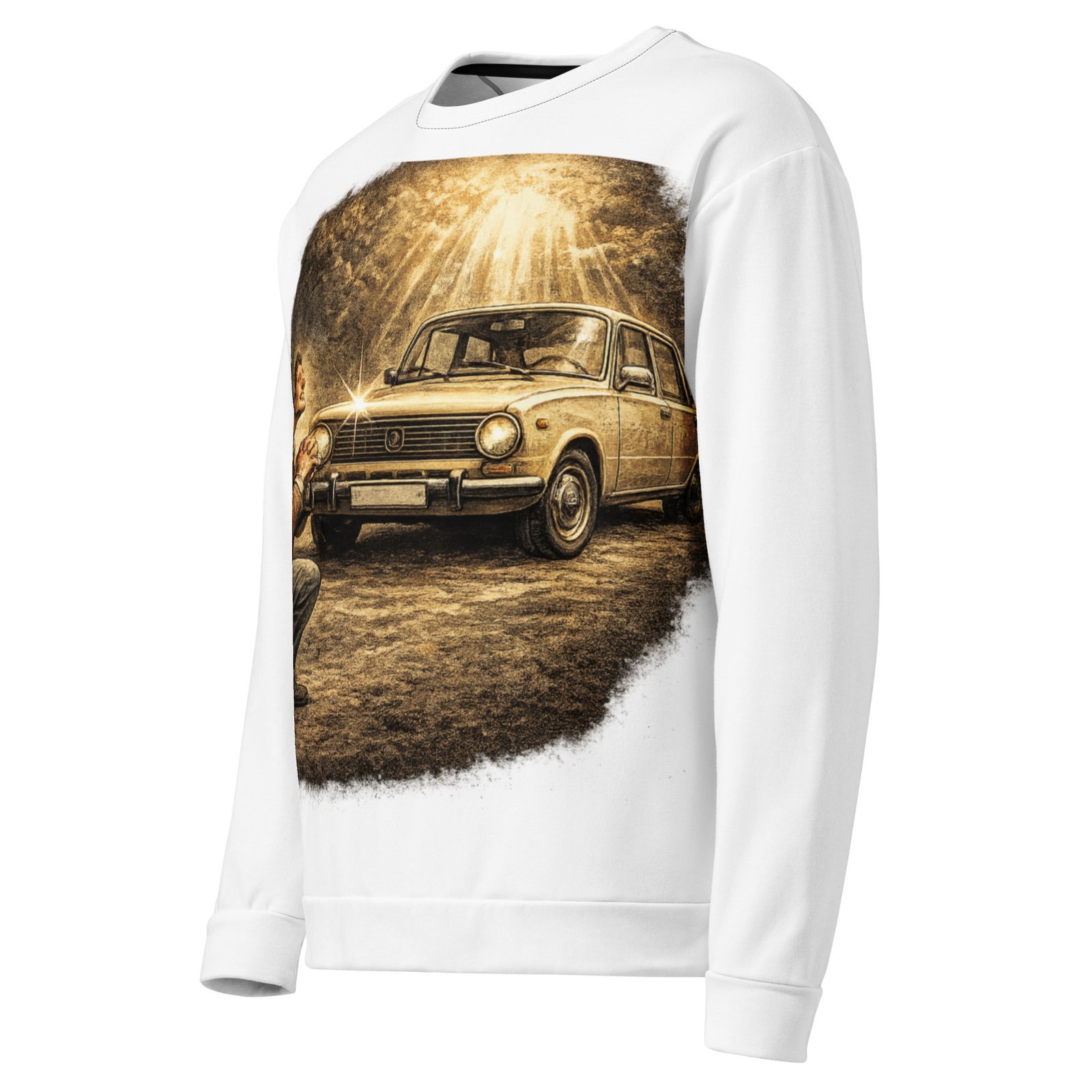 Męska bluza PRL z klasyczym samochodem „Motoryzacyjna modlitwa” – bluza męska z grafiką retro| Zarn.pl Męska bluza PRL z klasyczym samochodem „Motoryzacyjna modlitwa” – bluza męska z grafiką retro - obrazek 4