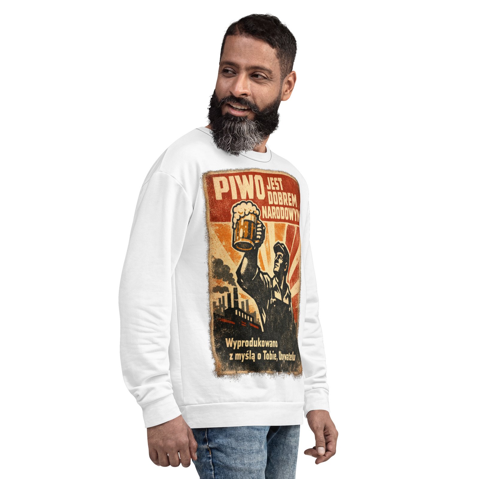 Męska bluza PRL „Piwo jest dobrem narodowym” – bluza męska z grafiką piwa retro| Zarn.pl Męska bluza PRL „Piwo jest dobrem narodowym” – bluza męska z grafiką piwa retro - obrazek 7
