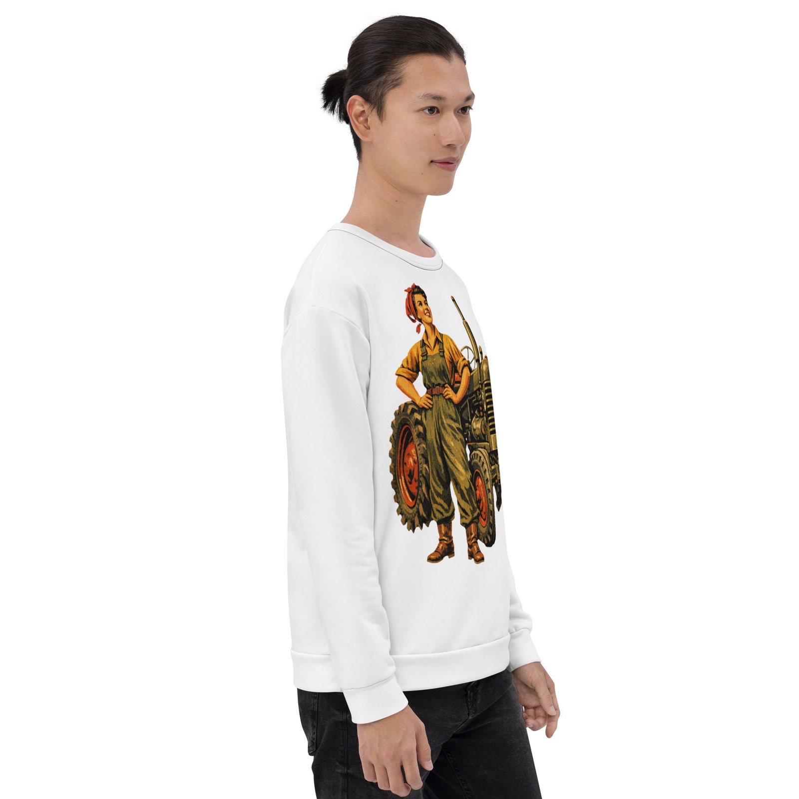 Męska bluza PRL z grafiką kobiety przy traktorze – bluza retro z motywem rolniczym| Zarn.pl Męska bluza PRL z grafiką kobiety przy traktorze – bluza retro z motywem rolniczym - obrazek 8