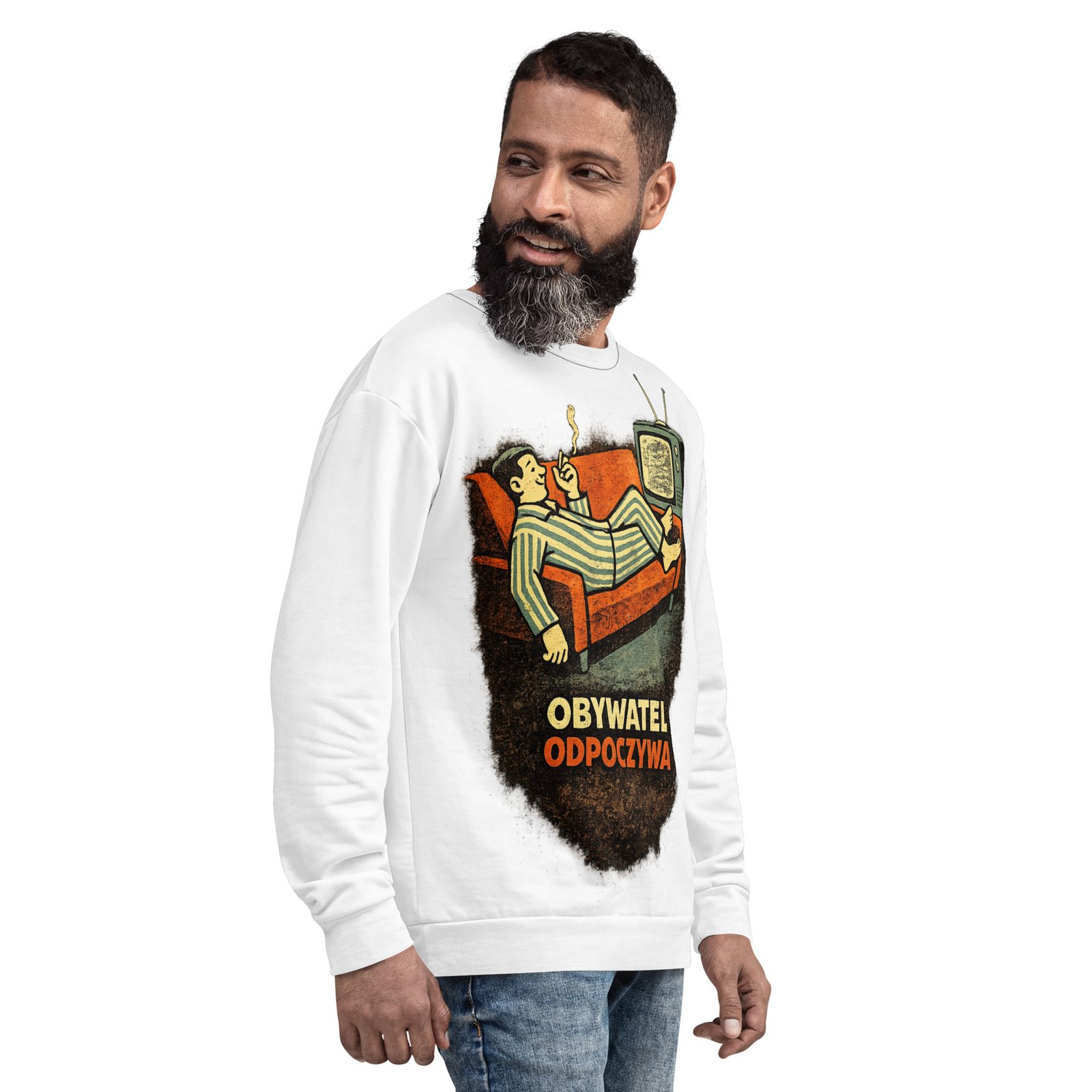Męska bluza PRL „Obywatel odpoczywa” – bluza męska z humorystyczną grafiką retro| Zarn.pl Męska bluza PRL „Obywatel odpoczywa” – bluza męska z humorystyczną grafiką retro - obrazek 7