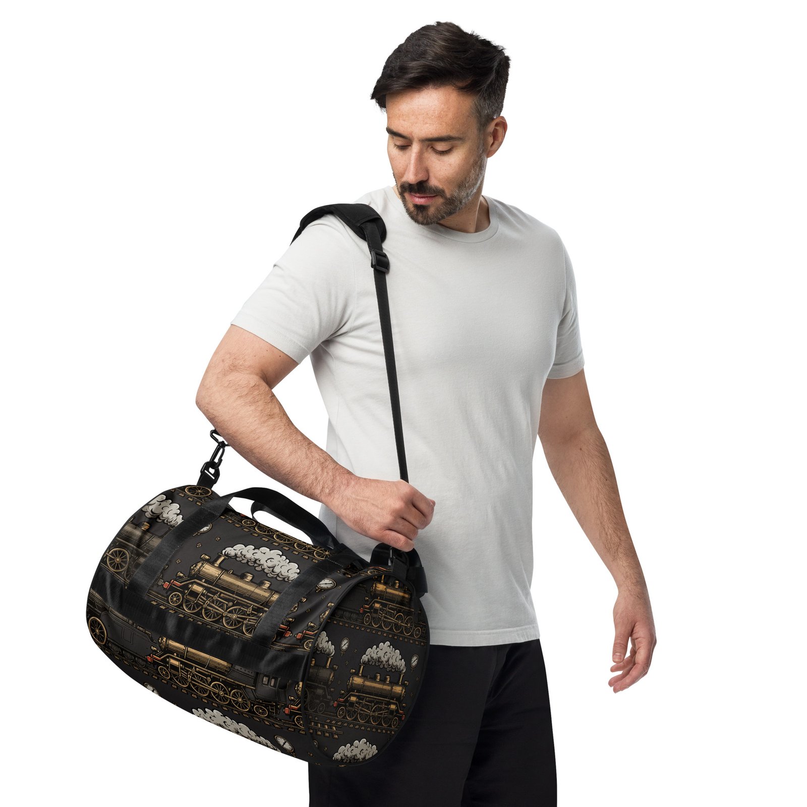 Torba sportowa z grafiką lokomotywy parowej w stylu retro| Zarn.pl Torba sportowa z grafiką lokomotywy parowej w stylu retro - obrazek 7