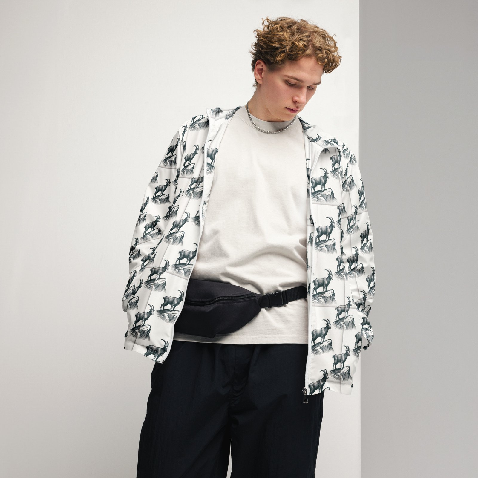 Męska wiatrówka z grafiką koziorożców górskich| Zarn.pl Męska wiatrówka z grafiką koziorożców górskich - obrazek 14