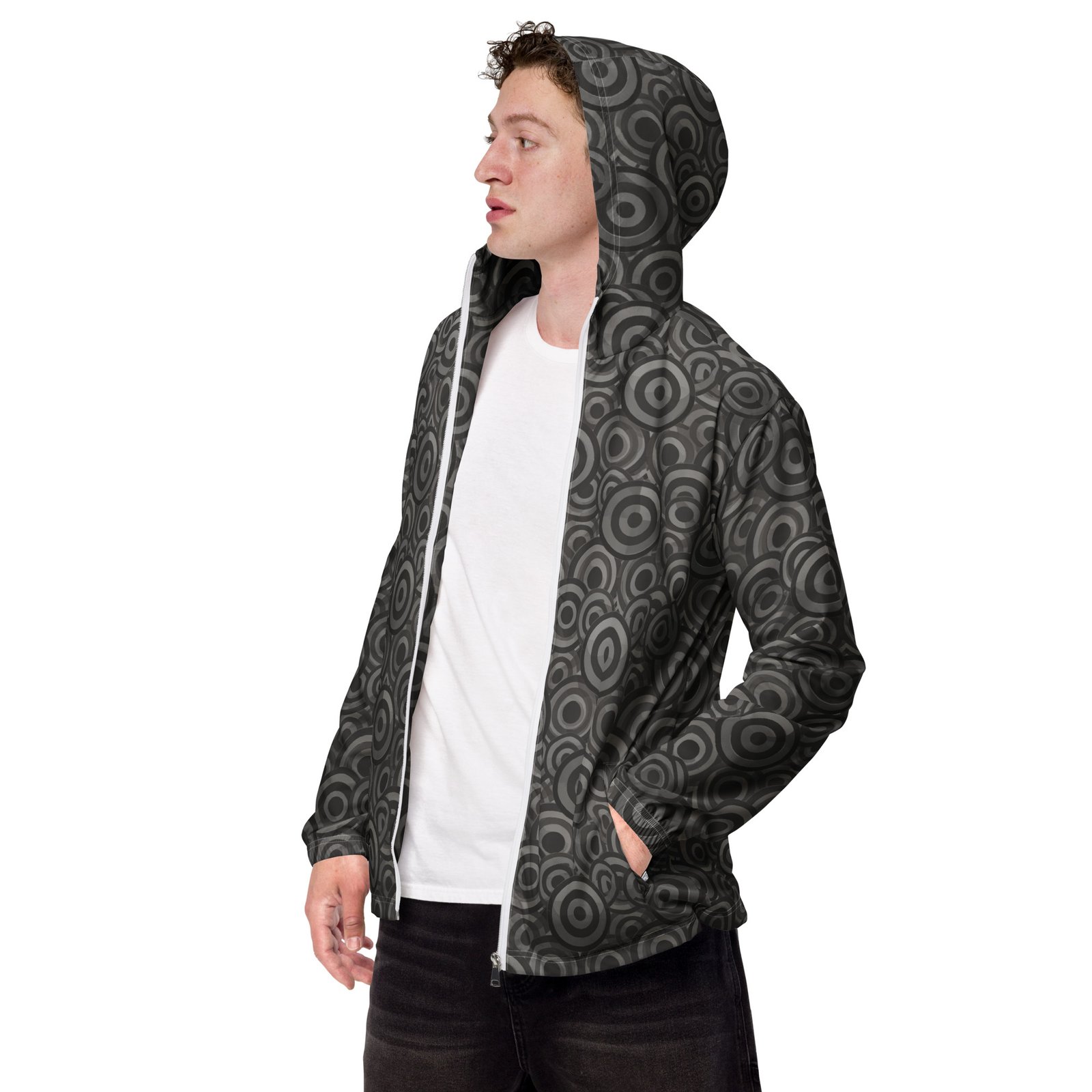 Męska wiatrówka z grafiką koncentrycznych kół| Zarn.pl Męska wiatrówka z grafiką koncentrycznych kół - obrazek 10