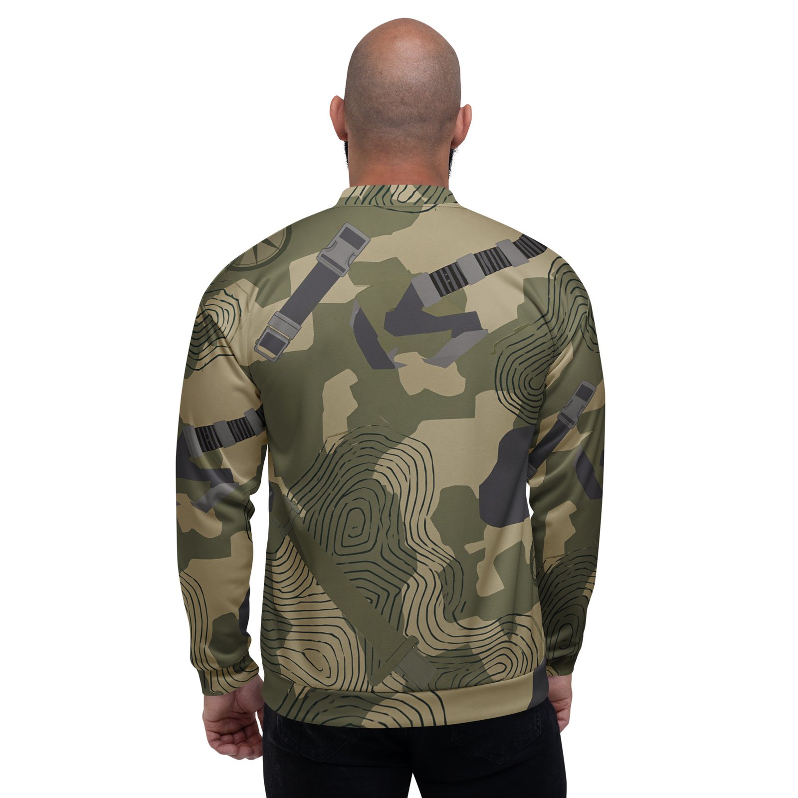 Męska bluza bomber z grafiką pasów taktycznych, kamuflażu i poziomic| Zarn.pl Męska bluza bomber z grafiką pasów taktycznych, kamuflażu i poziomic - obrazek 6