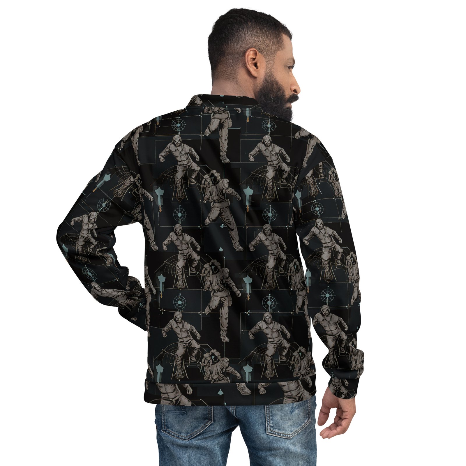 Męska bluza bomber z grafiką postaci w dynamicznych pozach| Zarn.pl Męska bluza bomber z grafiką postaci w dynamicznych pozach - obrazek 6