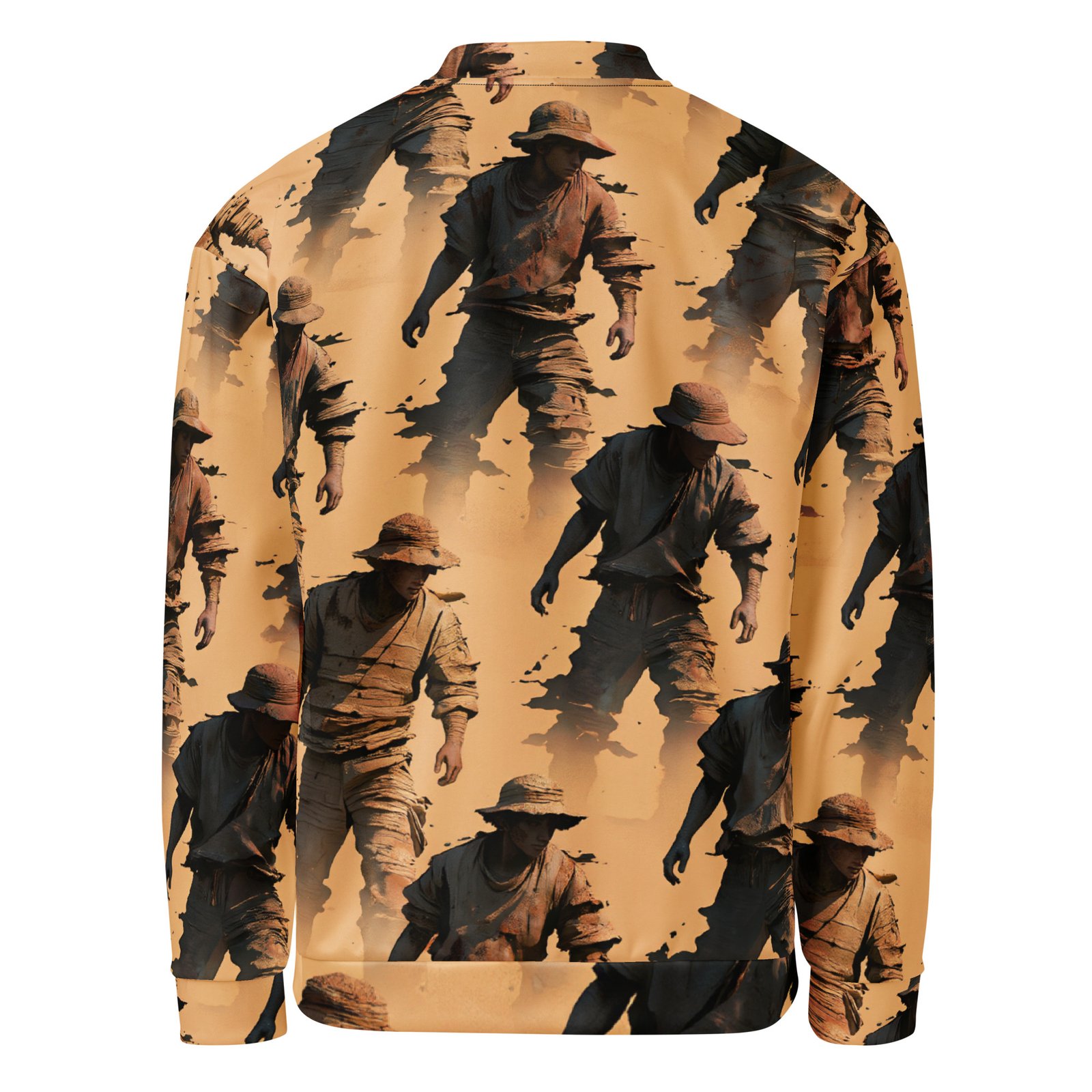 Męska bluza bomber z grafiką tajemniczych postaci w pustynnym klimacie| Zarn.pl Męska bluza bomber z grafiką tajemniczych postaci w pustynnym klimacie - obrazek 3