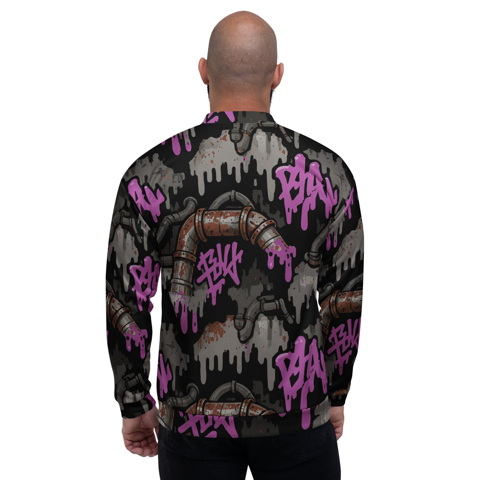 Męska bluza bomber z grafiką graffiti i industrialnych rur| Zarn.pl Męska bluza bomber z grafiką graffiti i industrialnych rur - obrazek 6