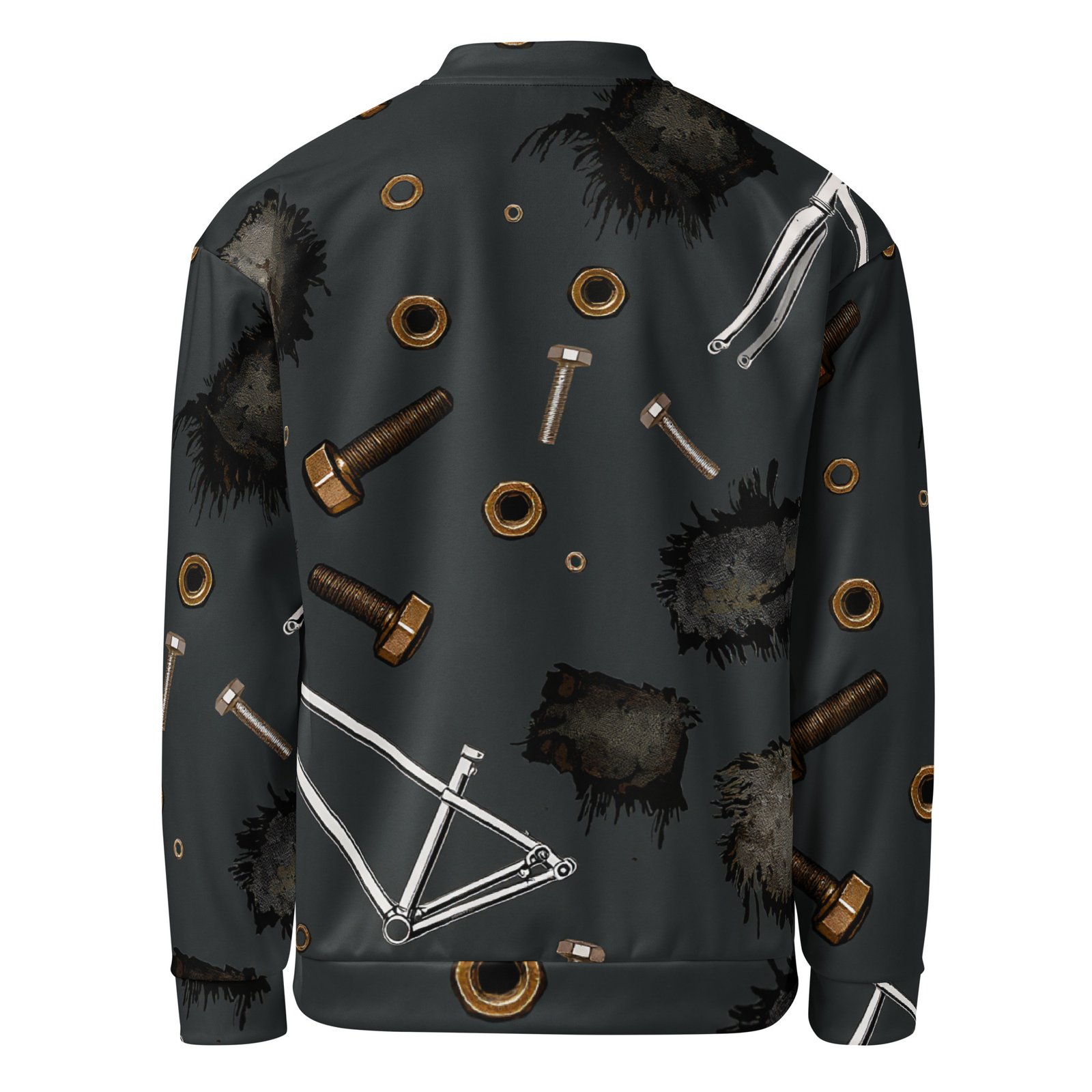 Męska bluza bomber z grafiką części rowerowych i śrub| Zarn.pl Męska bluza bomber z grafiką części rowerowych i śrub - obrazek 3