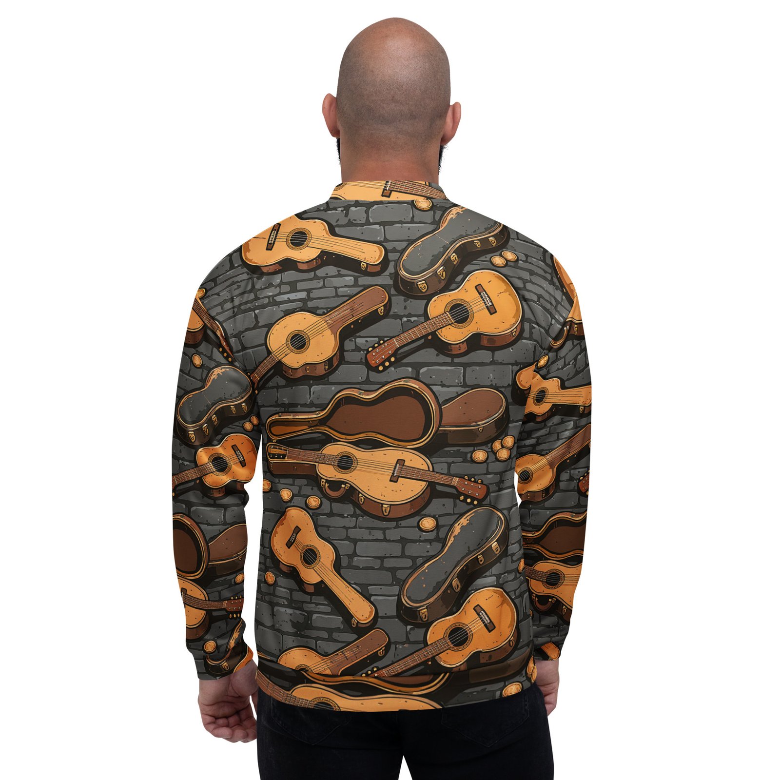 Męska bluza bomber z grafiką gitar akustycznych i futerałów| Zarn.pl Męska bluza bomber z grafiką gitar akustycznych i futerałów - obrazek 6